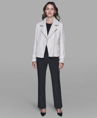 Women's Exposed Zipper Tweed Moto Jacket