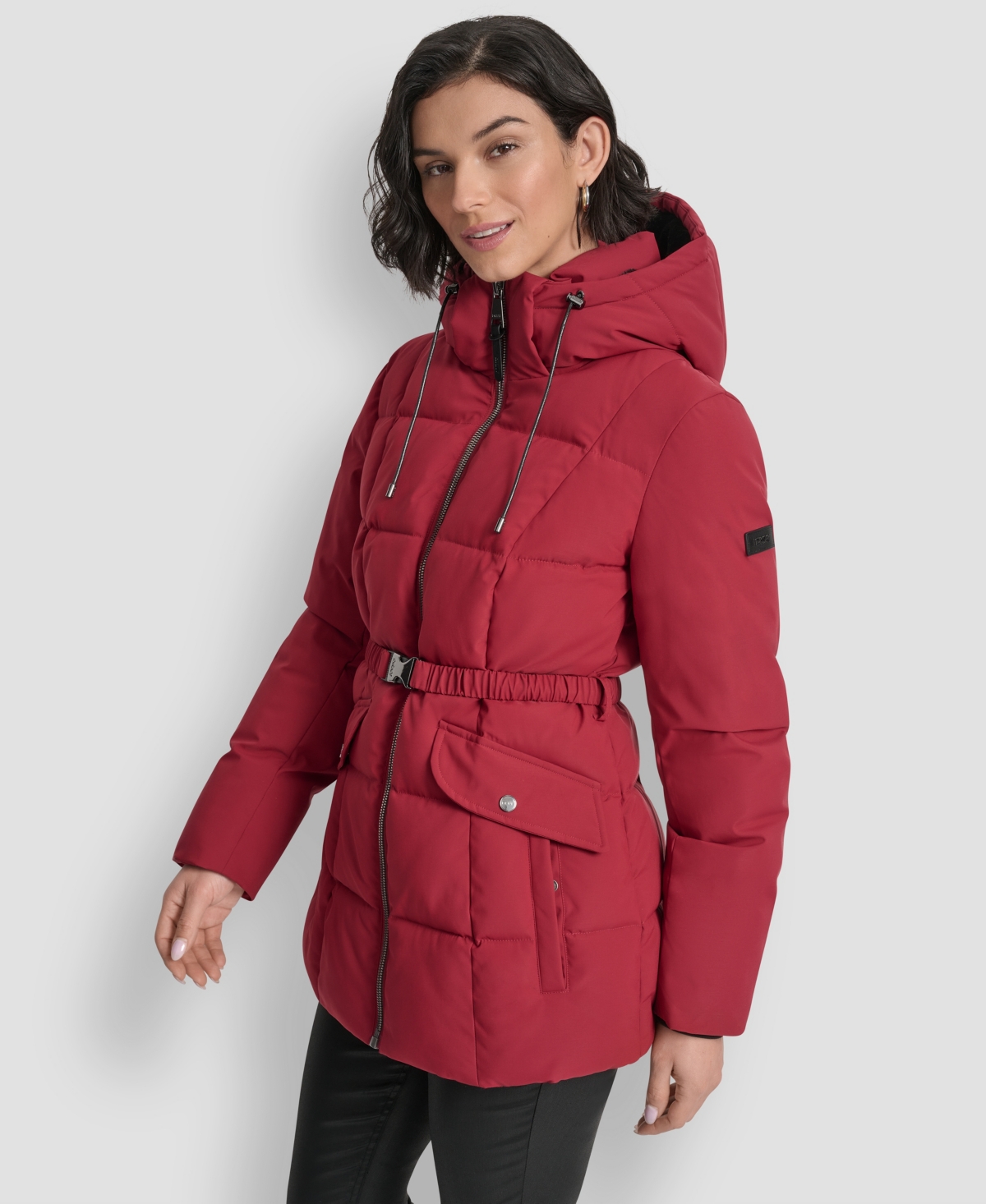 Dkny Women's Belted Hooded Puffer Coat In Red