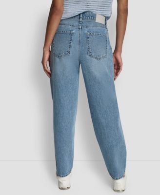 Women's Mid-Rise Forward Seamed Barrel Jeans With Self Belt
