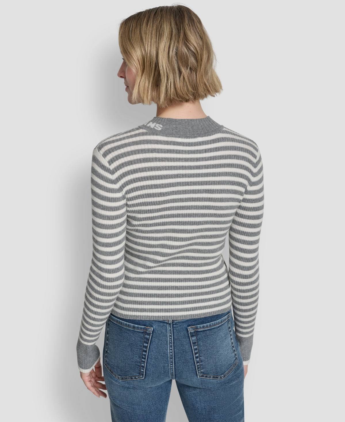 Dkny Jeans Women's Long-Sleeve Mock Neck Rib Striped Sweater