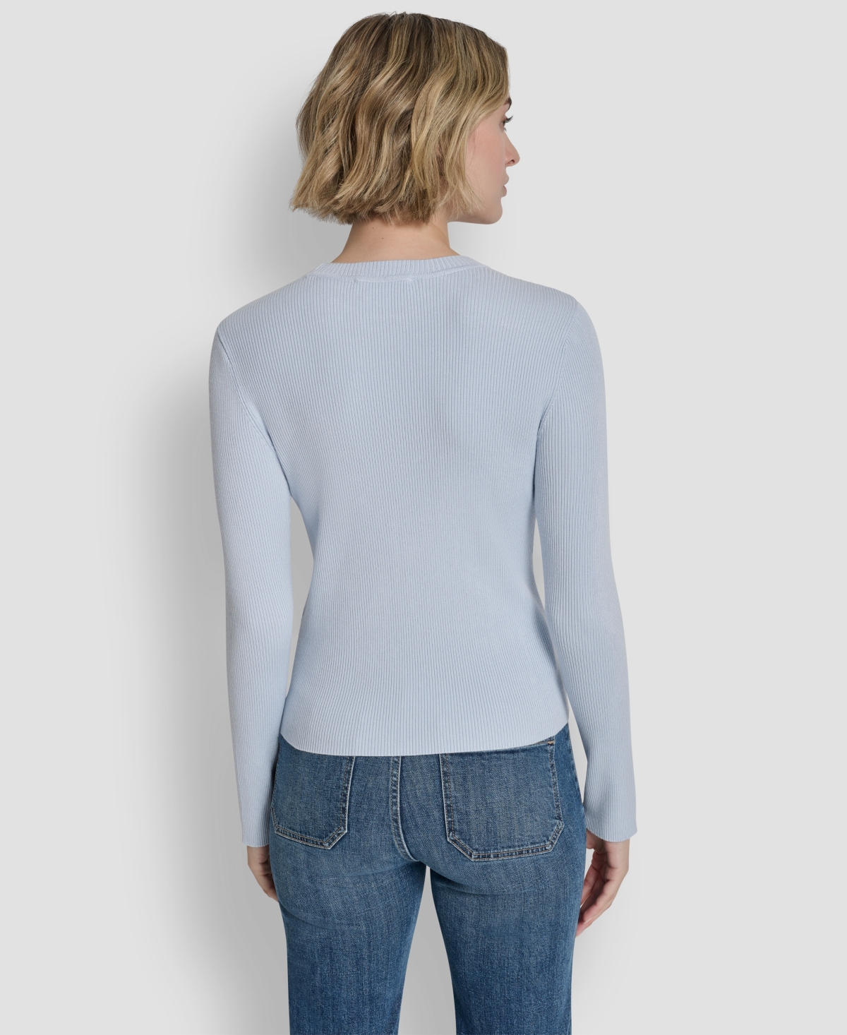Dkny Jeans Women's Long-sleeve Logo Trim Crewneck Sweater In Blue
