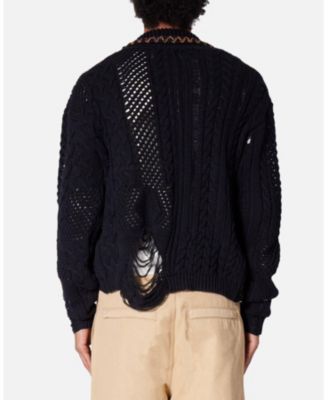 Men's Chunky Distressed Knit Cardigan