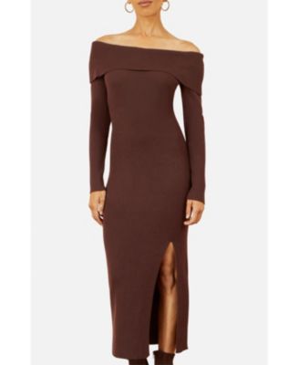 Women's Bardot Knitted Fitted Midi Dress