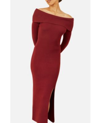 Women's Bardot Knitted Fitted Midi Dress