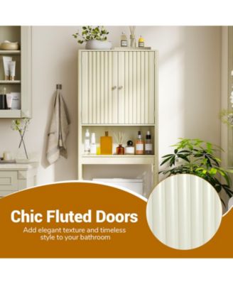 66'' Over the Toilet Storage Cabinet w/Fluted Doors Adjustable Shelf & Bottom Bar
