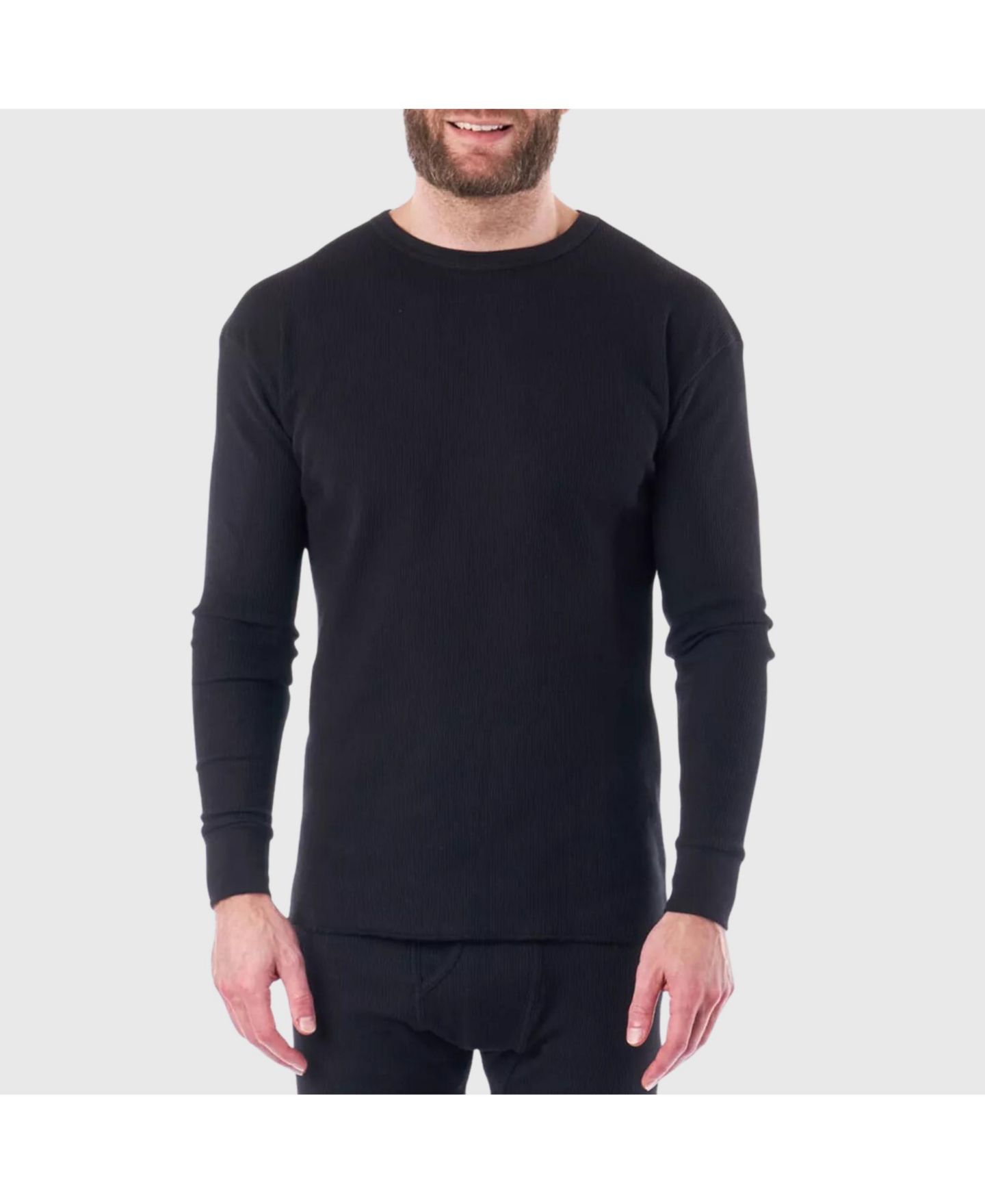 Мужская рубашка Alpine Swiss Thermal Long Sleeve Top Waffle Knit Shirt Base Layer Underwear, цвет: Чёрный — фото 1