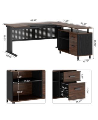 63 Inch Executive Desk with File Cabinet, Large Office Desk L Shaped Computer Desk