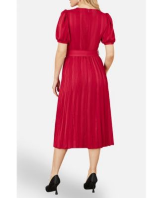 Women's Striped Satin Midi Dress Stylish Belted Partywear