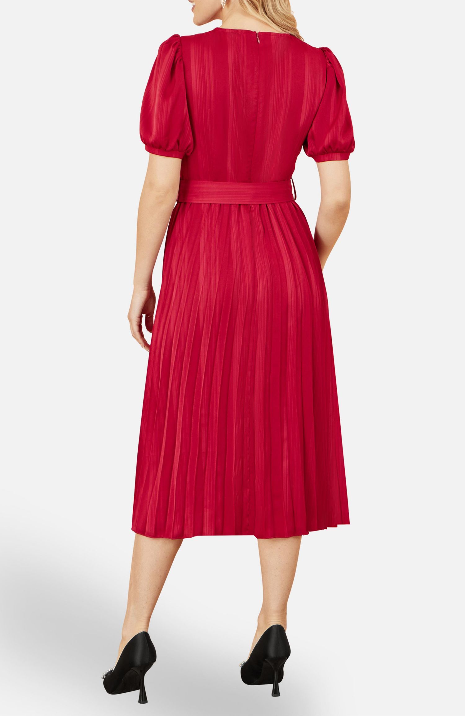 Women's Striped Satin Midi Dress Stylish Belted Partywear