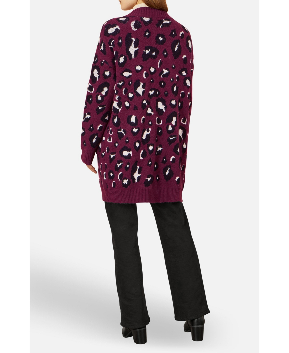 Yumi Women's Animal Intarsia Long Cardigan