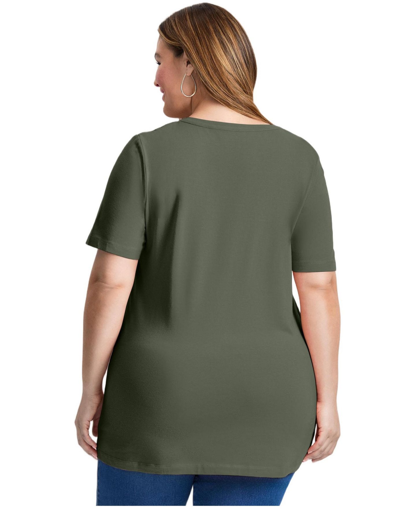 Женский топ Avenue Plus Size Short Sleeve Henley Tunic Top, цвет: Оливковый зелёный — фото 3