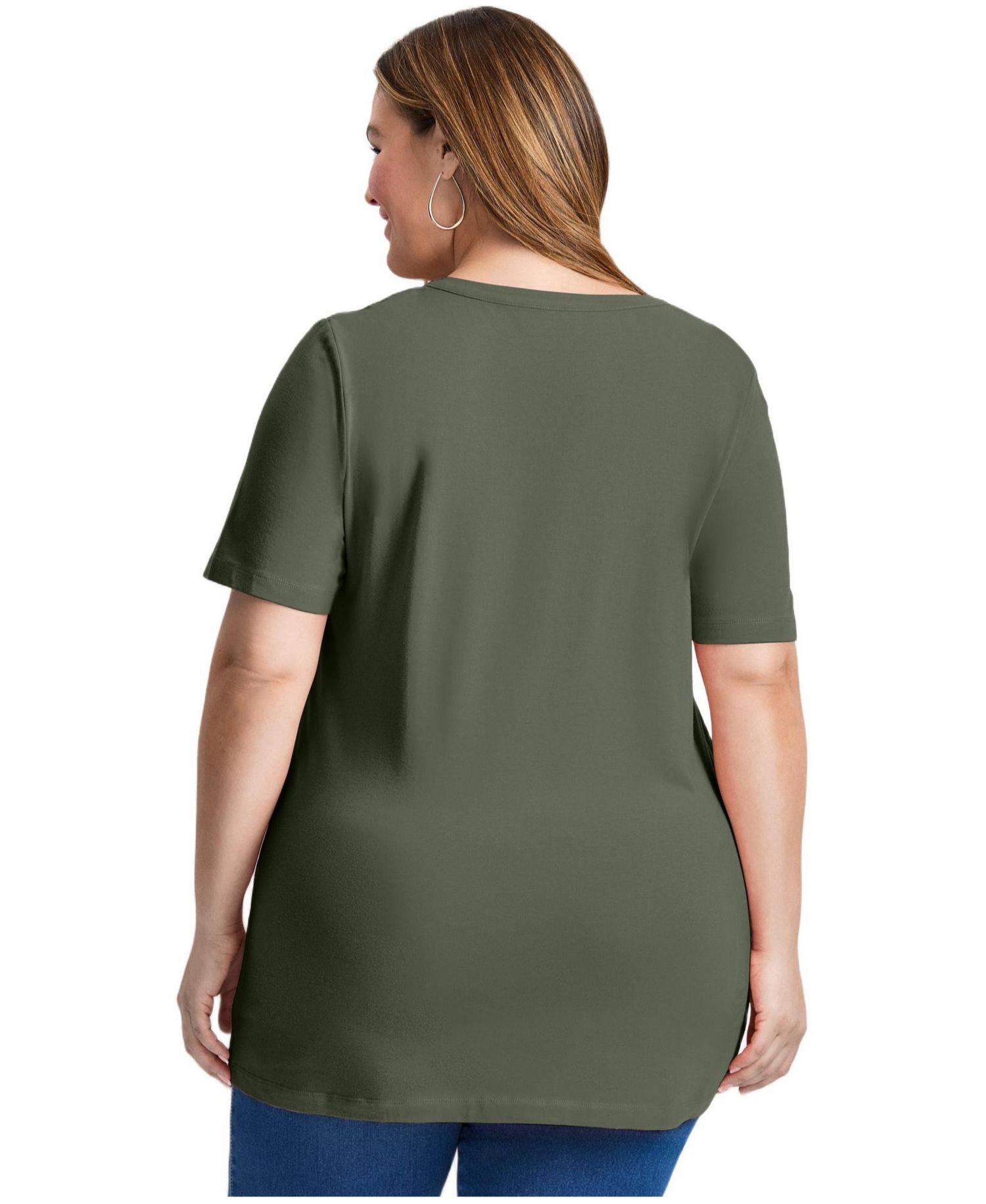 Women's Plus Size Short Sleeve Henley Tunic Top
