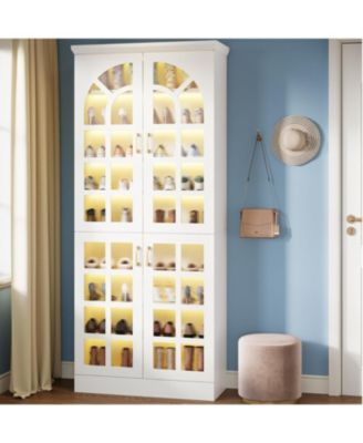 68.94" Tall Shoe Cabinet with Doors and Led Lights, 8-Tier Wooden Shoe Rack Organizer with Adjustable Shelves