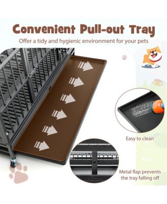 48'' Foldable Heavy-Duty Metal Dog Cage W/ Lockable Rolling Casters