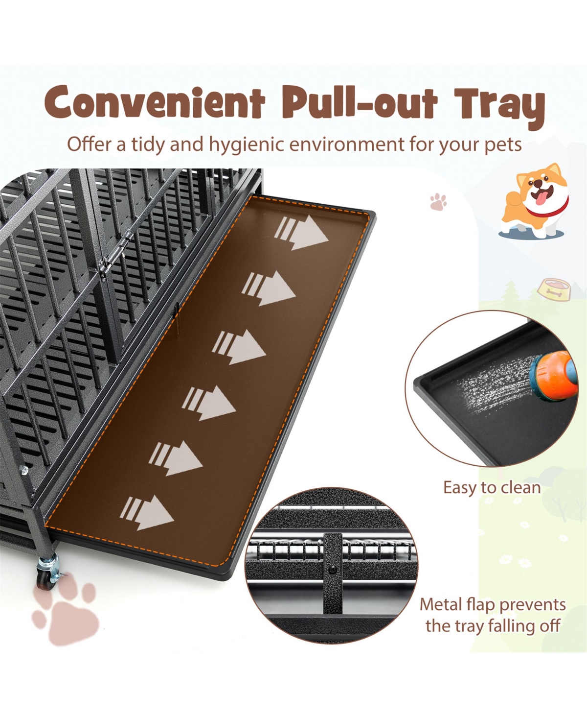 Gymax 48'' Foldable Heavy-Duty Metal Dog Cage W/ Lockable Rolling Casters