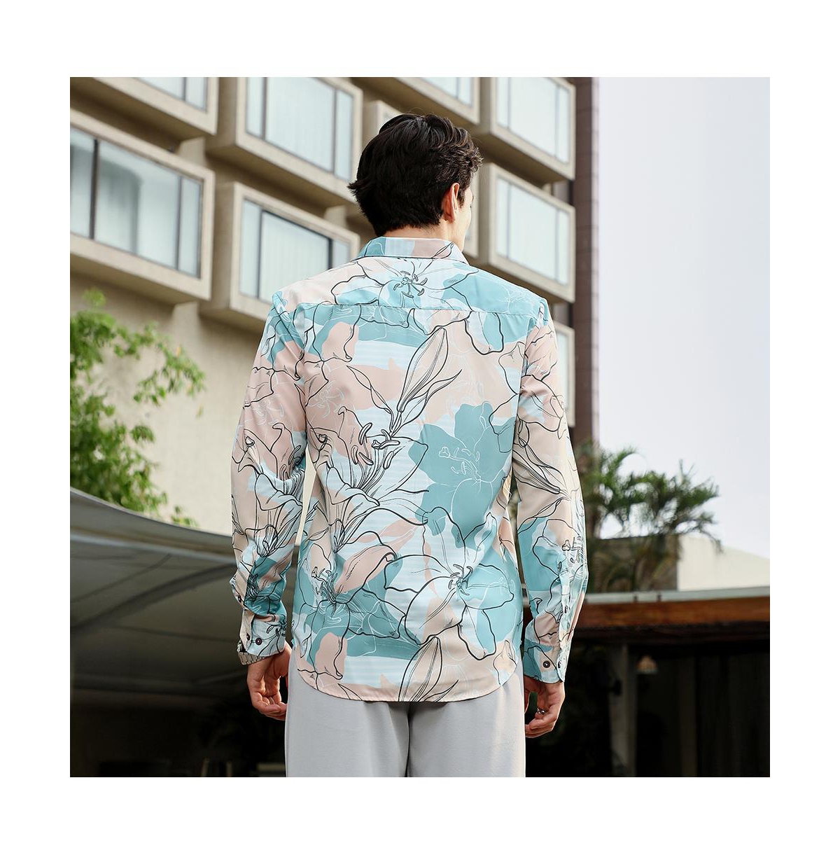 Campus Sutra Men's Botanical-Outline Imprint Shirt