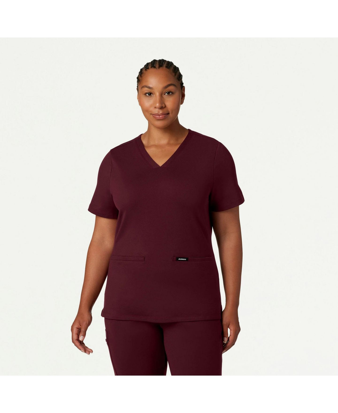 Женский топ Jaanuu Cesi 2-Pocket Slim Knit V-Neck Scrub, цвет: Бордовый — фото 5