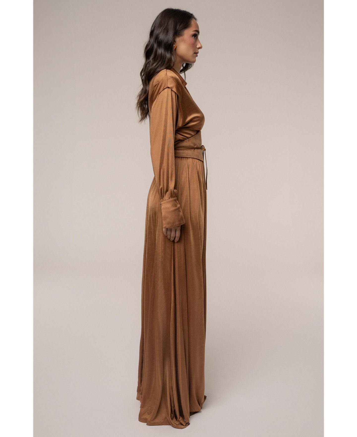 Женское платье JLUXLABEL High Line Collar Maxi, цвет: Бежевый — фото 3