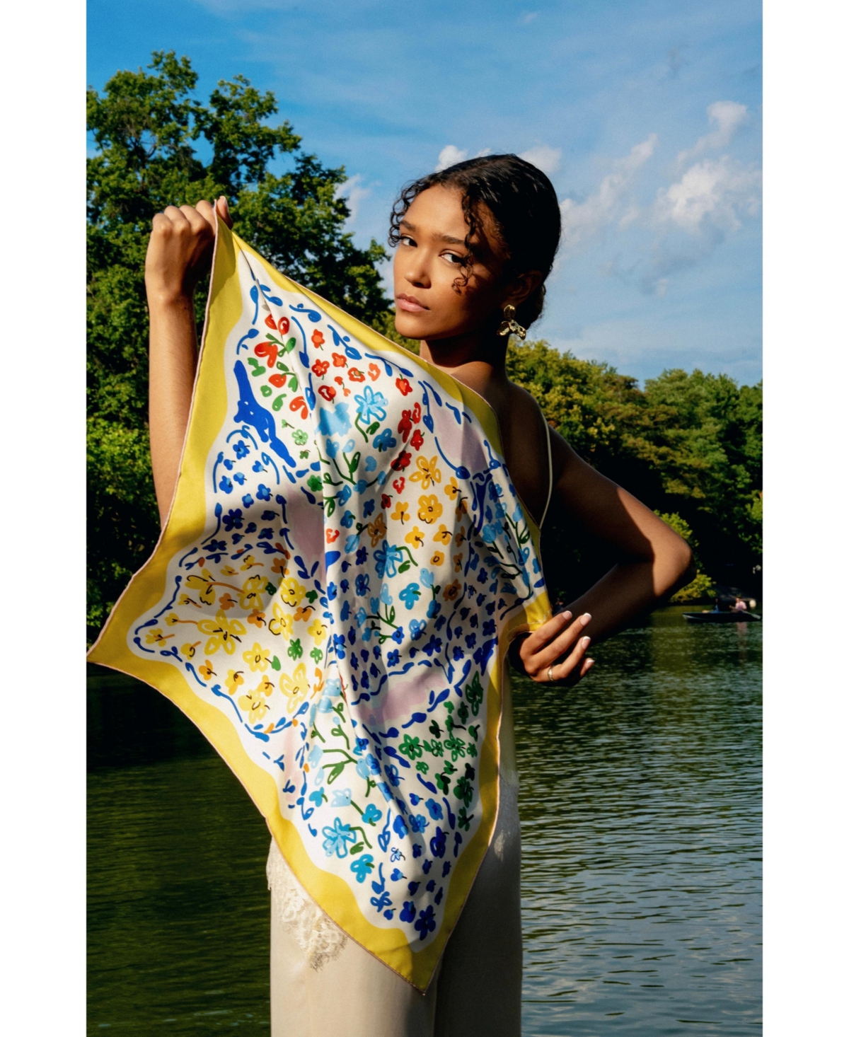 Jessie Zhao New York Women's Yellow Garden Double Sided Silk Scarf