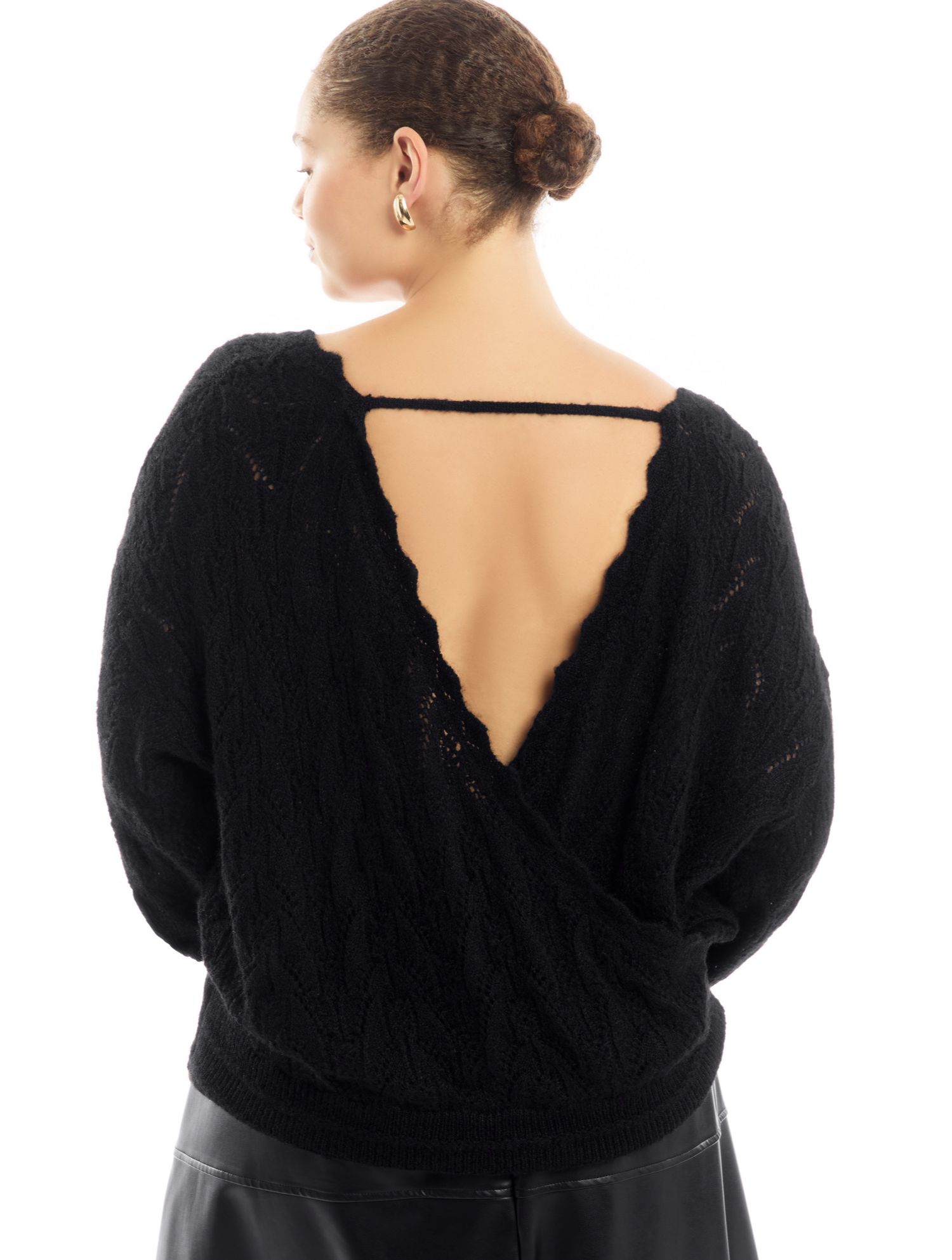 Women's June and Vie Scallop-Trim Wrap Sweater