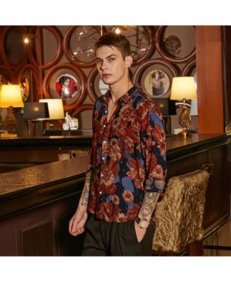 Men's Chocolate Brown & Midnight Black Floral Overlap Shirt