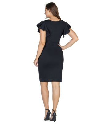 Petite V-Neck Ruffle Sleeve Knee Length Dress