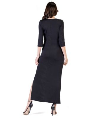 Petite Fitted V-Neck Side Slit Maxi Dress