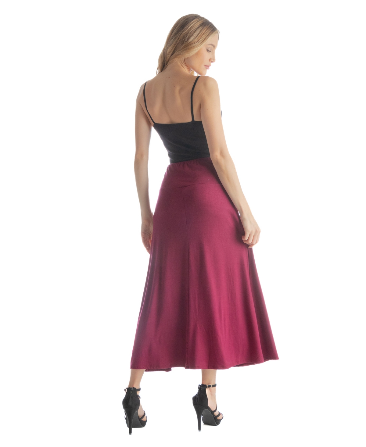 24seven Comfort Apparel Petite Elastic Waist Solid Color Maxi Skirt