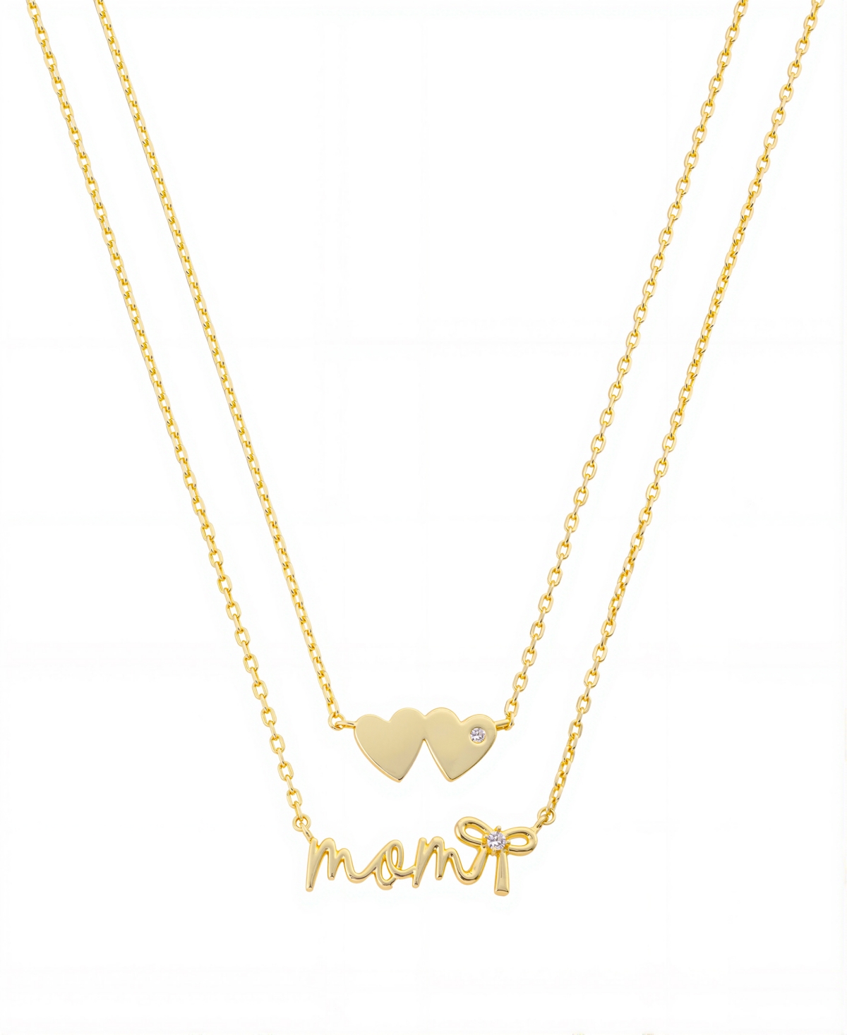 Unwritten Gold Plated "mom" And Double Heart Necklace Set