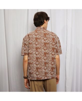 Men's Mocha Brown Floral-Lined Oversized Shirt