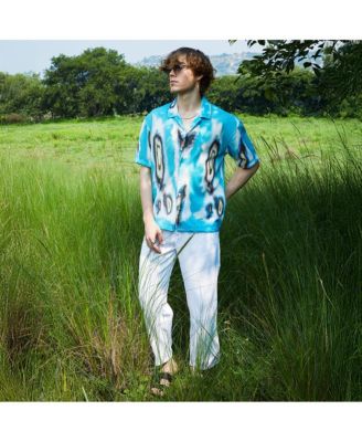 Men's Sky Blue Topography Mesh Oversized Shirt