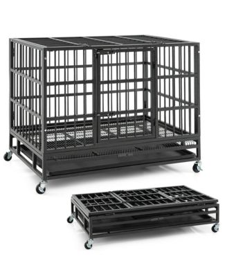 38'' Foldable Heavy-Duty Metal Dog Cage W/ Lockable Rolling Casters