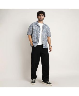 Men's Steel Blue Vine-Lines Resort Oversized Shirt