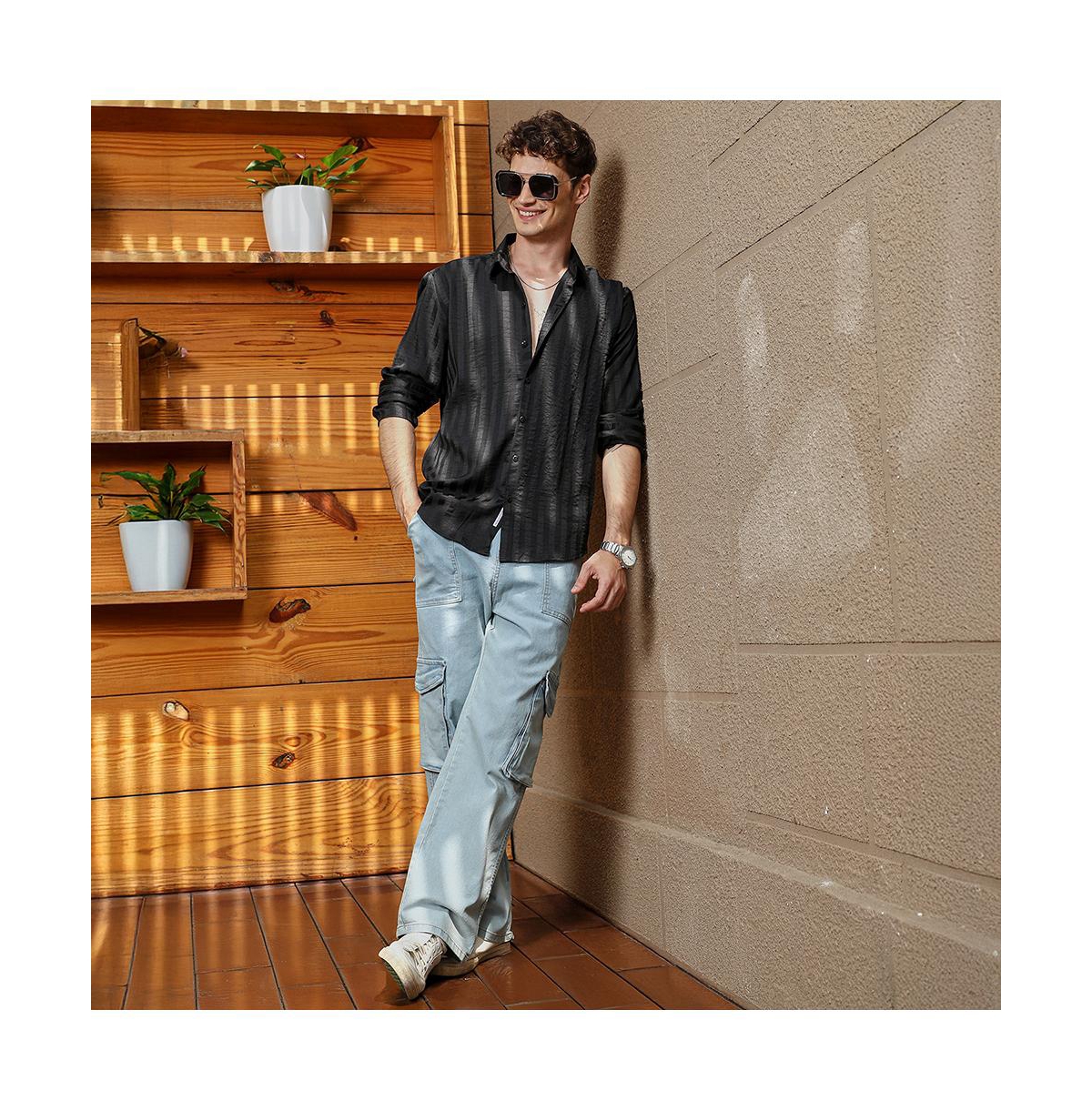 Campus Sutra Men's Onyx Black Candy-Striped Shirt