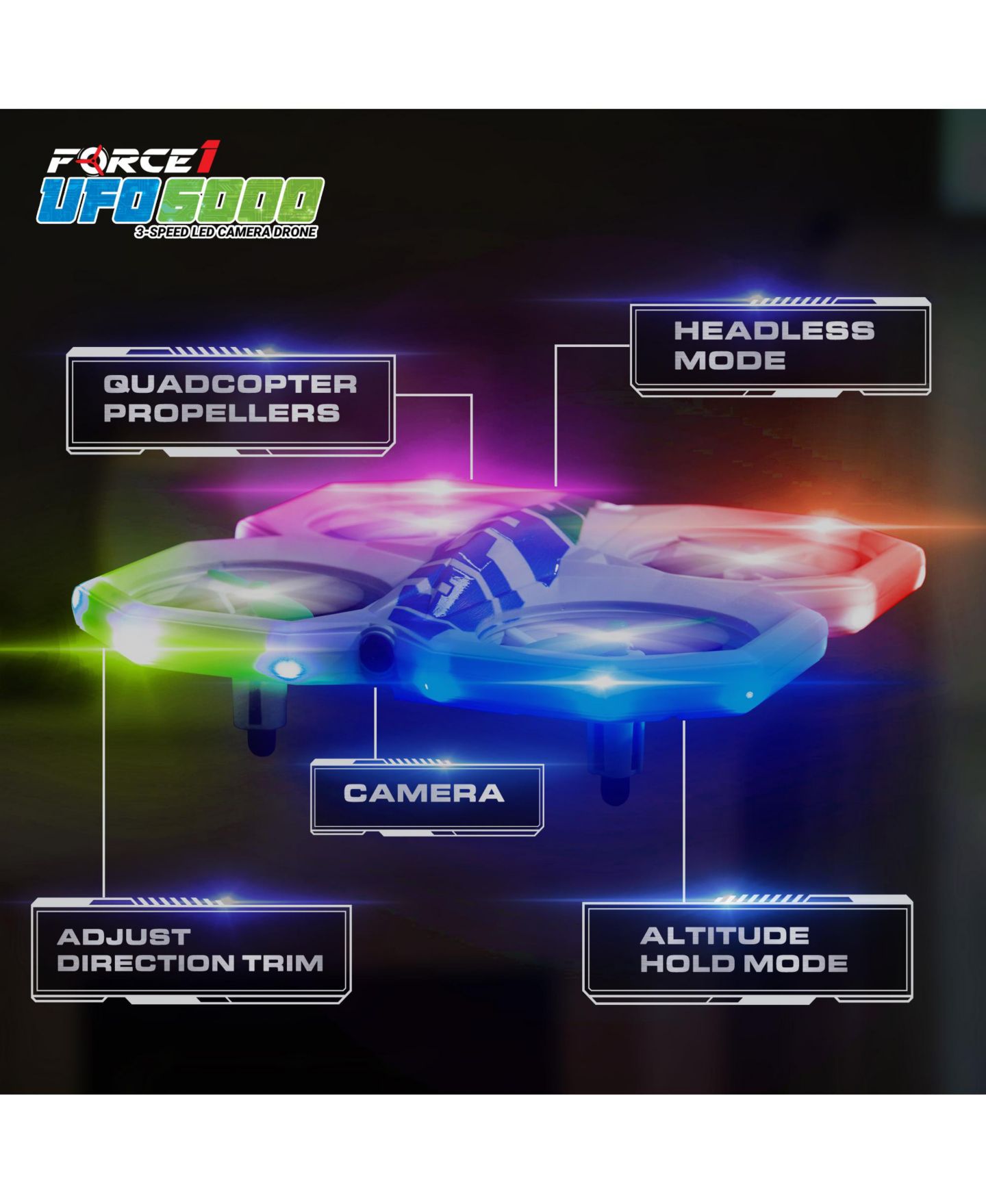 Детская игрушка Force1 UFO 6000 Multi-Color LED Stunt RC Drone with Camera — фото 7