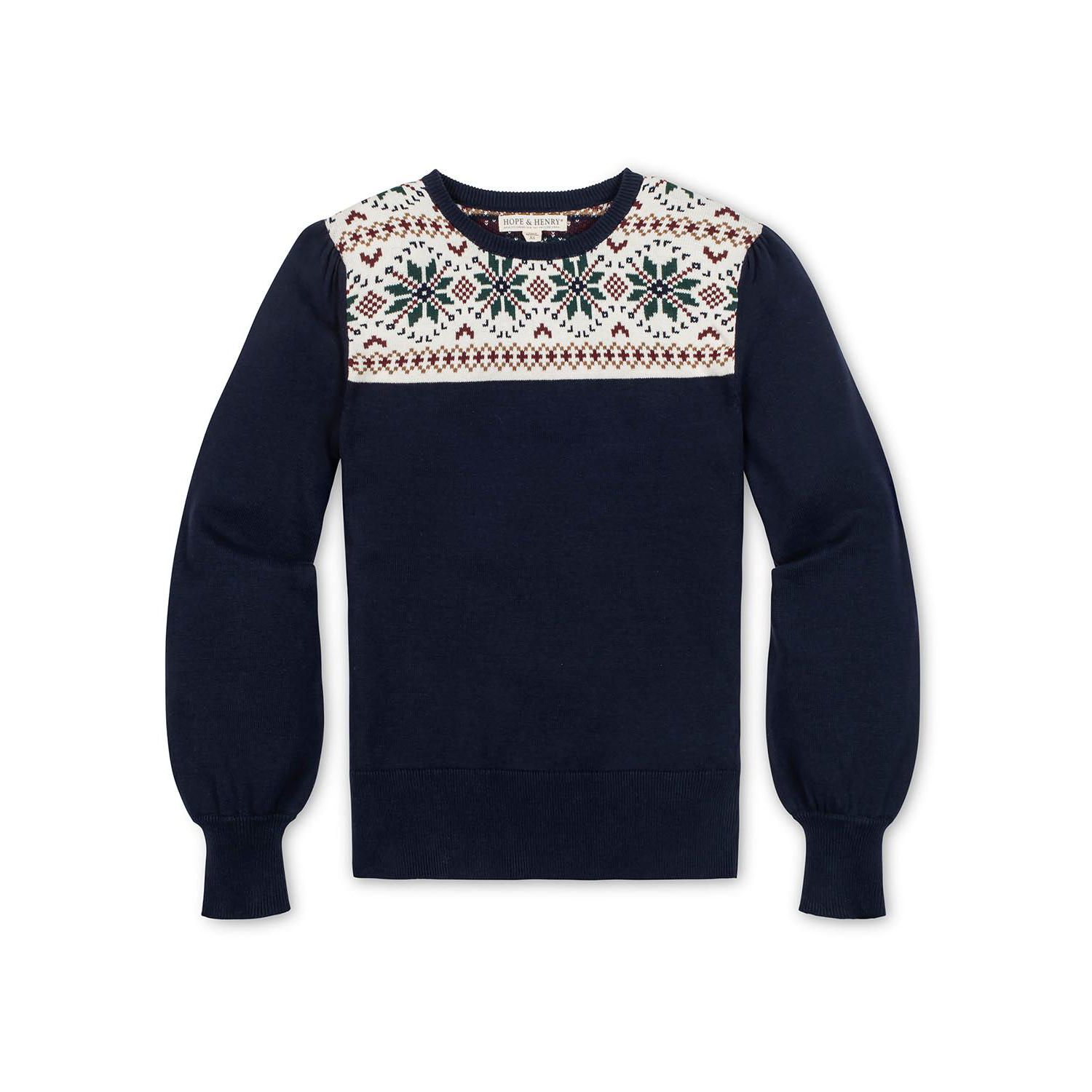 Women's Hope and Henry Organic Fair Isle Puff Sleeve Sweater