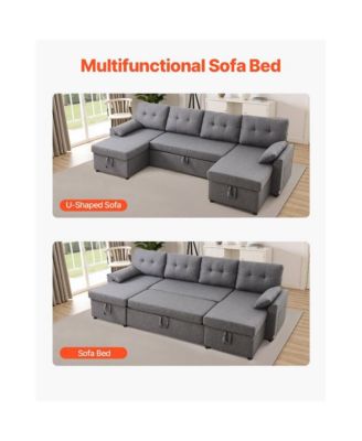 U-Shaped Convertible Sofa Bed with Chaise and Pull-Out Sleeper