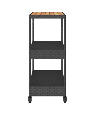 Bar Cart 3-Tier Poly Rattan and Solid Wood Acacia