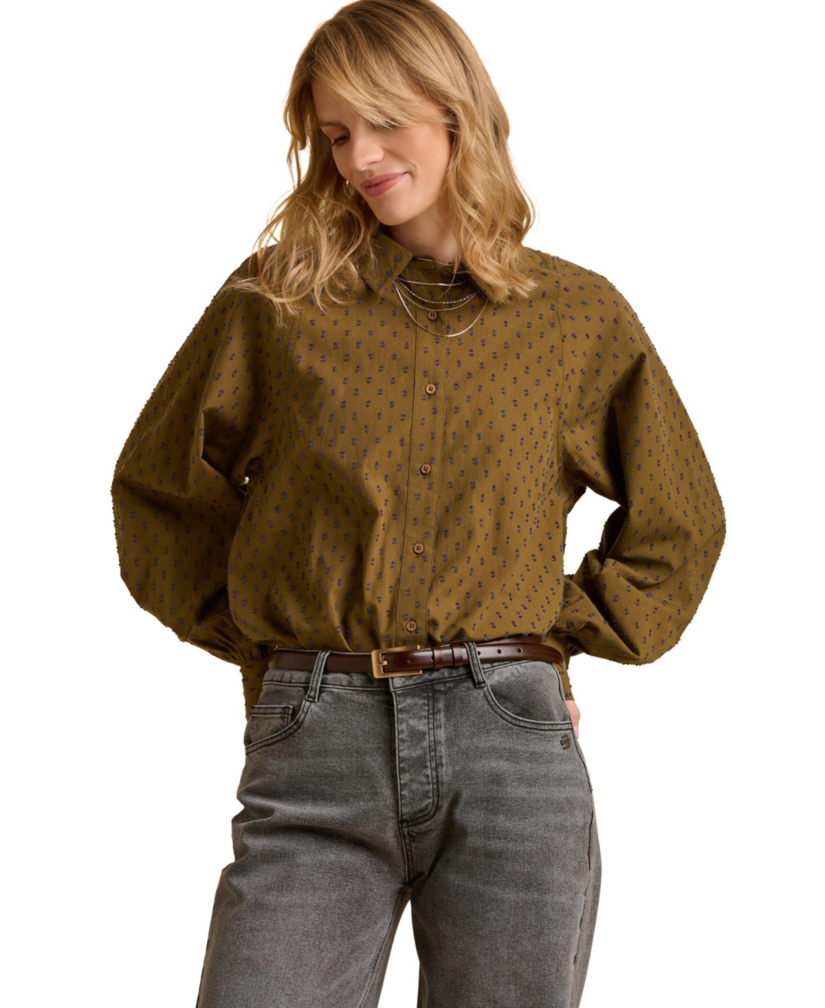 Brakeburn Women's Julia Balloon Sleeve Loose Fit Shirt