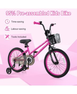 16 Inch Kids Bike Adjustable Bicycle with Front Basket for Children Aged 4-7 Years Old