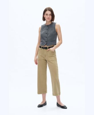 Women's Mid-Rise Wide-Leg Patch-Pocket Capri Jeans