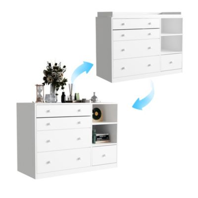 Changing Table Dresser, Baby Nursery Dresser with 5 Drawers and 2 Shelves, Baby Changing Table, Diaper Changing Station