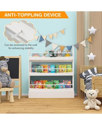 3-Tier Kids Bookshelf Anti-toppling Kits Toy Storage Bookcase Rack Wall