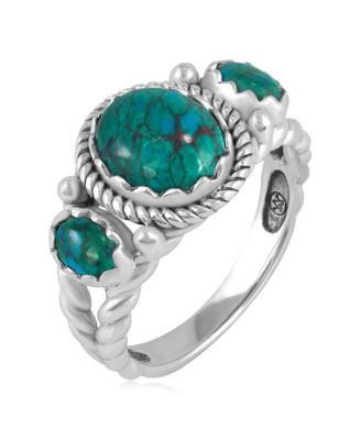 American West Jewelry Sterling Silver Chrysocolla 3-Stone Ring, Sizes 5 to 11