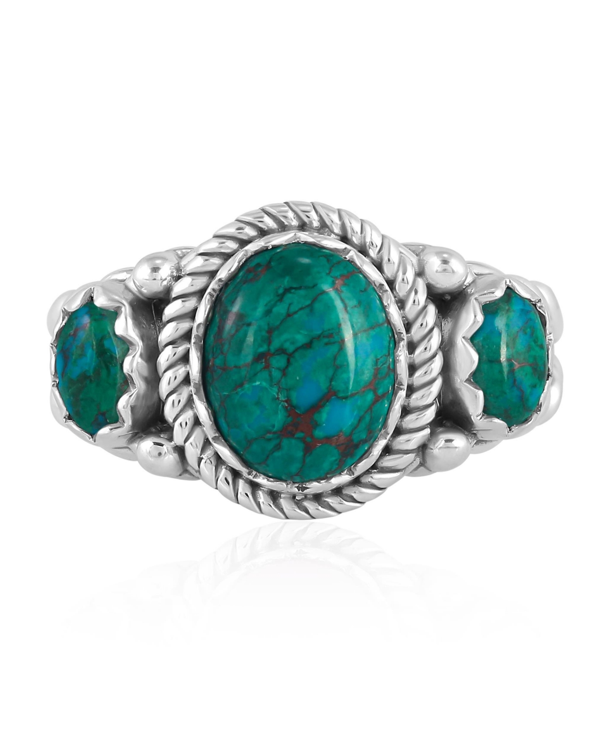 American West Jewelry Sterling Silver Chrysocolla 3-Stone Ring