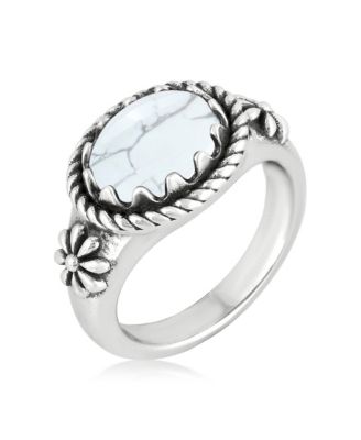 Sterling Silver White Howlite East West Ring, Size 5 to 11