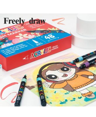 12 Vivid Colors Acrylic Paint Pens, Soft Brush Tips-Quick-Dry Professional Art Markers for Rock Painting, Canvas, Wood, Glass, Ceramic