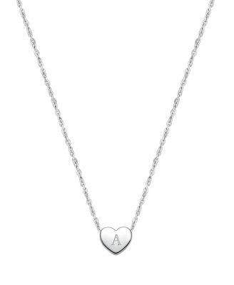 Girls Children's Sterling Silver Mini Sliding Heart & Engraved Initial 12-14" Necklace