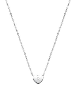 Tiny Blessings Girls Children's Sterling Silver Mini Sliding Heart & Engraved Initial 12-14" Necklace - Silver - r