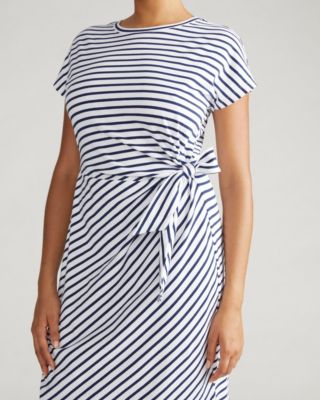 Plus Size Crescent Breton Stripe Knot Dress